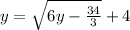 y=\sqrt{6y-\frac{34}{3}}+4
