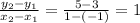 \frac{y_{2}-y_{1}}{x_{2}-x_{1}}=\frac{5-3}{1-(-1)}=1