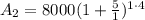 A_2 = 8000(1+\frac{5}{1})^{1 \cdot 4}