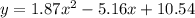 y = 1.87x^2 -5.16 x + 10.54
