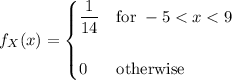 f_X(x)=\begin{cases}\dfrac1{14}&\text{for }-5