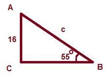 Find c, the hypotenuse, rounded to four decimal places, in a right triangle with b = 16 and b = 55