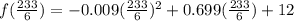 f(\frac{233}{6})=-0.009(\frac{233}{6})^2+0.699(\frac{233}{6})+12