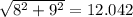 \sqrt{8^2+9^2}=12.042