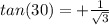 tan(30) =+\frac{1}{\sqrt{3} }