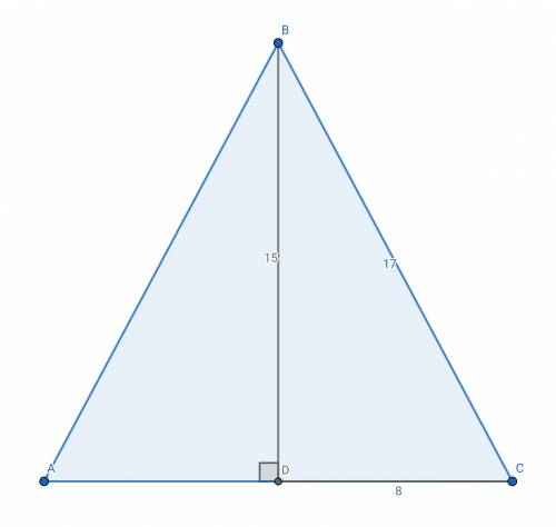In isosceles triangle the length of a leg is 17 cm, the vase is 16 cm. find the length of the altitu
