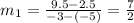 m_1=\frac{9.5-2.5}{-3-(-5)}=\frac{7}{2}