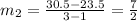m_2=\frac{30.5-23.5}{3-1}=\frac{7}{2}