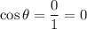 \cos \theta=\dfrac{0}{1}=0