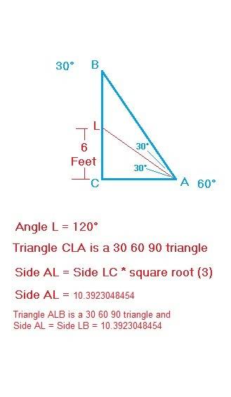 Given:  ∆abc, m∠c = 90° al - is an angle bisector m∠abc = 30°, cl = 6 ft find:  lb