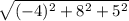 \sqrt{(-4)^{2}+8^{2}+5^{2}}