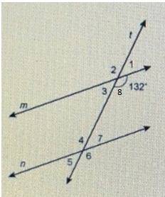 Lines m and n are parallel. what is the measure of angle 5?  42 48 132 180