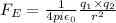 F_{E}=\frac{1}{4\\pi\epsilon _{0} }\frac{q_{1}\times q_{2}}{r^{2}}