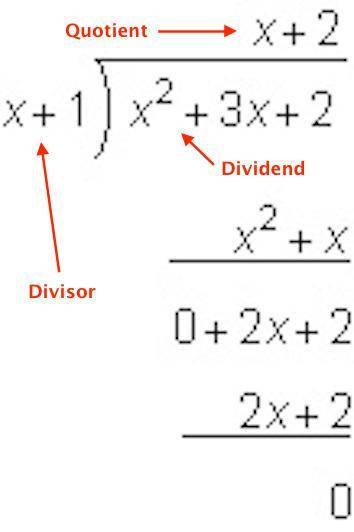 What is the quotient of the following division problem?   a. x + 2 b. x + 1 c. x2 + 3x + 2 d. 0