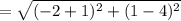 =\sqrt{(-2+1)^2+(1-4)^2}