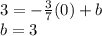 3 = - \frac {3} {7} (0) + b\\b = 3