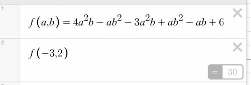 (4a^2)b–ab^2–(3a^2)b+ab^2–ab+6 for a=−3, b=2