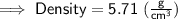 \mathsf{\implies Density = 5.71\;(\frac{g}{cm^3})}