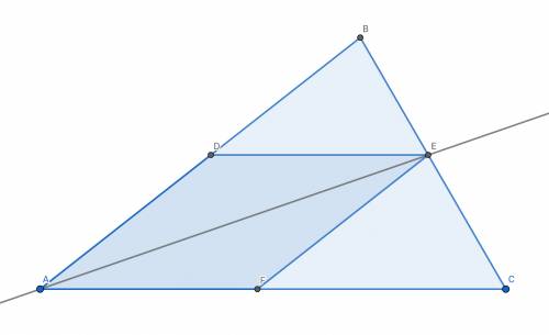 Rhombus adef is inscribed in △abc such that the vertices d, e, and f lie on the sides ab , bc , and
