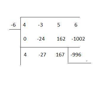 Use synthetic division to solve (4x3-3x2+5x+6)/(x+6). what is the quotient?