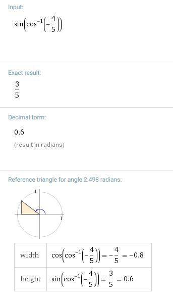 evaluate \:  sin(arccos( - \frac{4}{ \sqrt{25))