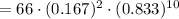 =66 \cdot (0.167)^2 \cdot (0.833)^{10}