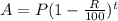 A=P(1-\frac{R}{100})^t