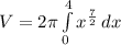 V = 2\pi \int\limits^4_0 {x^{\frac{7}{2}}} \, dx