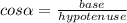 cos \alpha =\frac{base}{hypotenuse}