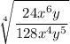 \sqrt[4]{\dfrac{24x^6y}{128x^4y^5}}
