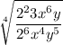 \sqrt[4]{\dfrac{2^23x^6y}{2^6x^4y^5}}