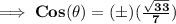 \bf{\implies Cos(\theta) = (\pm)(\frac{\sqrt{33}}{7})}