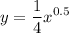 y =\displaystyle\frac{1}{4}x^{0.5}