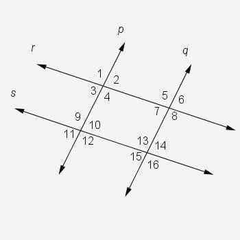 Given:  p || q, and r || s. prove:  ∠1 and ∠14 are supplementary angles. what is the next step in th