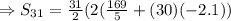 \Rightarrow S_{31}=\frac{31}{2}(2(\frac{169}{5}+(30)(-2.1))