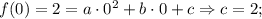 f(0)=2=a\cdot 0^2+b\cdot 0+c\Rightarrow c=2;