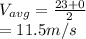 V_{avg} = \frac{23+0}{2}\\              = 11.5 m/s