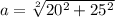 a= \sqrt[2]{20^{2} +25^{2} }