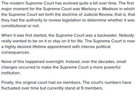 How is the modern supreme court different than the court as established by the judiciary act of 1789