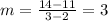 m = \frac{14-11}{3-2} = 3