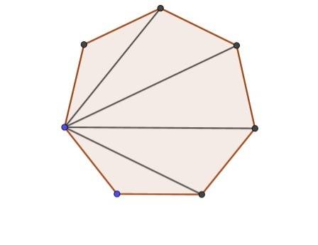 How many degrees are each angle of a regular 7 sided shape?