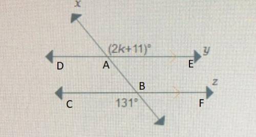 Two parallel lines are crossed a transversal . what is the value of k