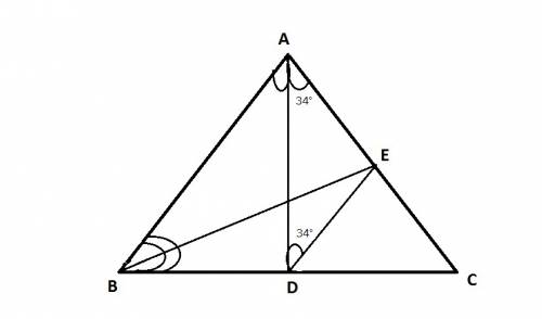 In δabc, ad and be are the angle bisectors of ∠a and ∠b and de║ab. if m∠ade is with 34° smaller than