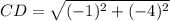 CD=\sqrt{(-1)^{2}+(-4)^{2}}