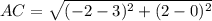 AC=\sqrt{(-2-3)^{2}+(2-0)^{2}}