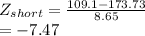 Z_{short} =\frac{109.1-173.73}{8.65} \\=-7.47