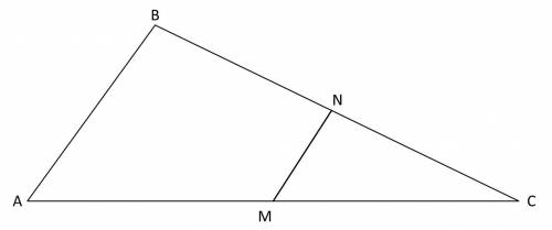 Points m and n are the midpoints of sides ac and bc of △abc. prove that the ratio of the area of △mn