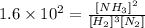 1.6\times 10^2=\frac{[NH_3]^2}{[H_2]^3[N_2]}