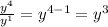\frac{y^4}{y^1}=y^{4-1}=y^3