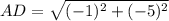 AD = \sqrt{(-1)^{2} +(-5)^{2}}